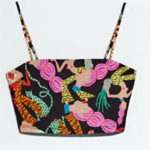 Pink and Orange Graphic Crop Camisole - Picture 1 of 3